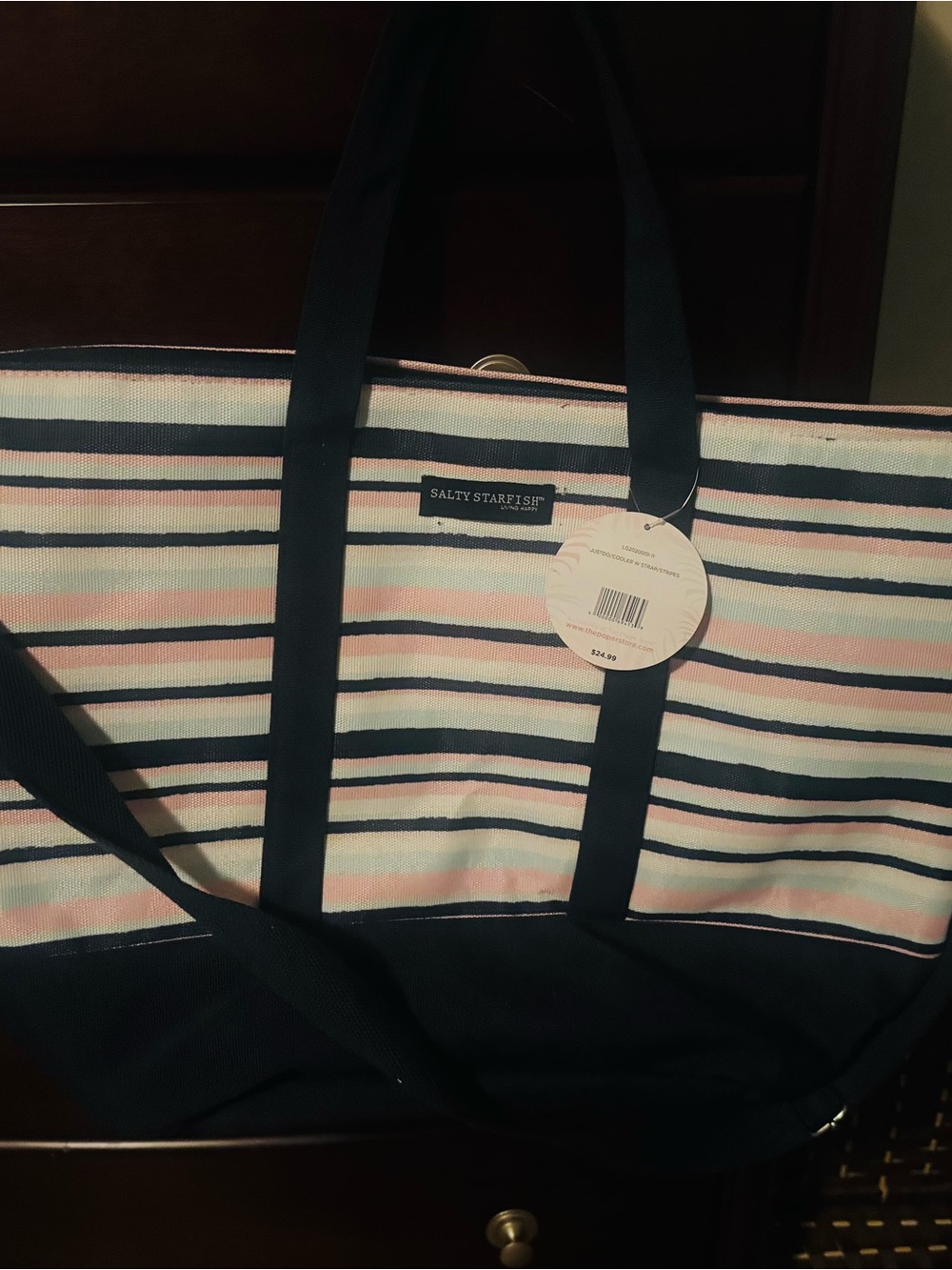 Navy and Pink Striped Canvas Tote
